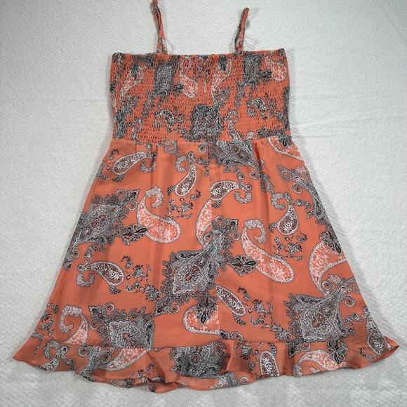 Buddy Love Dress Women's Large Orange Paisley Smocked Spaghetti Strap Ruffle Hem - Picture 10 of 11